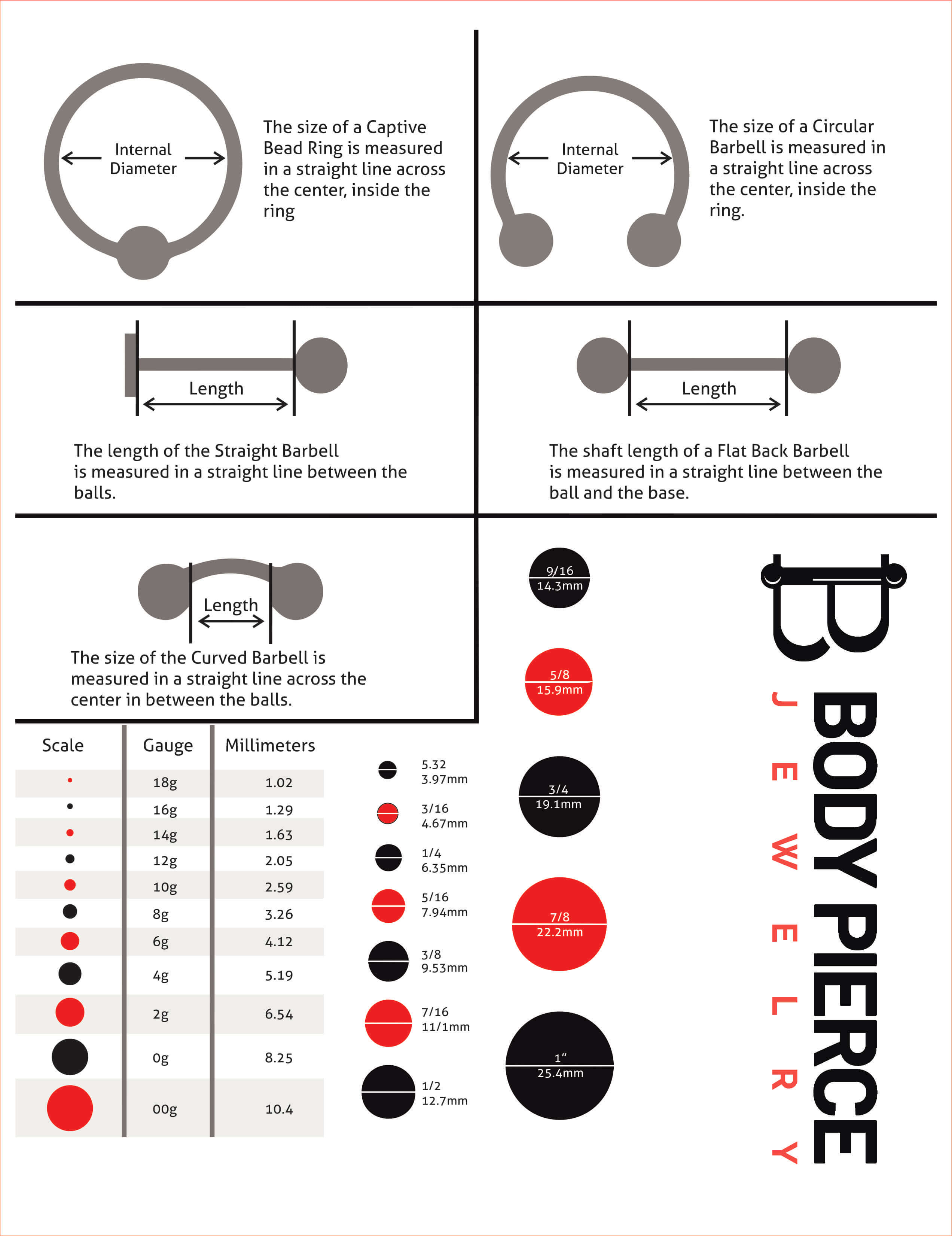 Body Piercing Jewelry Size Chart